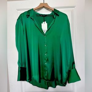 Zara emerald green flowy shirt size XXL, new with tags!
